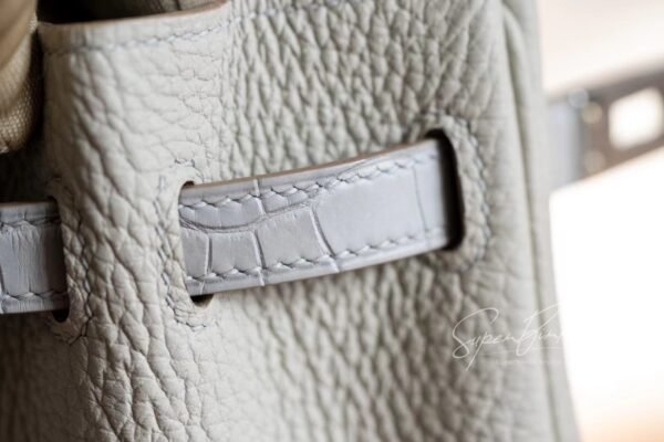 Hermes Bag Image Birkin Touch 25CM Matte Crocodile / Togo Leather 80 Pearl grey Silver Hardware