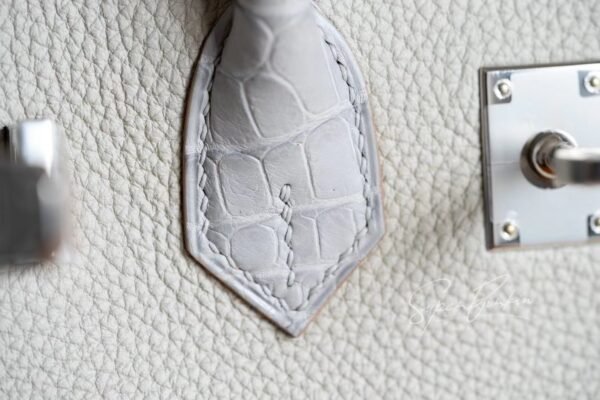 Hermes Bag Image Birkin Touch 25CM Matte Crocodile / Togo Leather 80 Pearl grey Silver Hardware