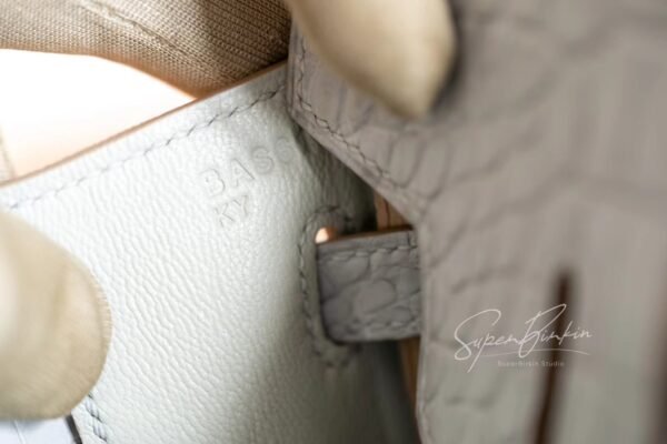 Hermes Bag Image Birkin Touch 25CM Matte Crocodile / Togo Leather 80 Pearl grey Silver Hardware
