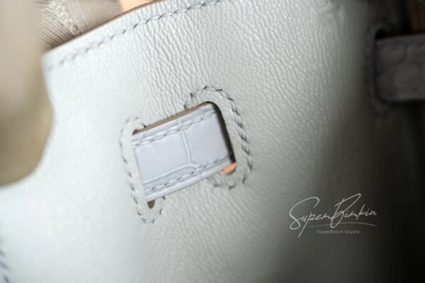 Hermes Bag Image Birkin Touch 25CM Matte Crocodile / Togo Leather 80 Pearl grey Silver Hardware