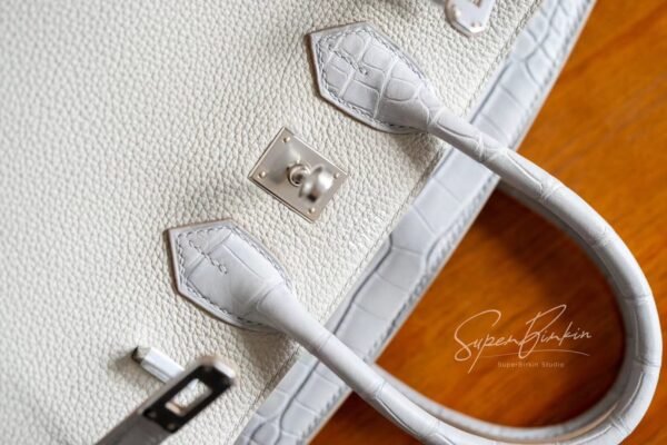 Hermes Bag Image Birkin Touch 25CM Matte Crocodile / Togo Leather 80 Pearl grey Silver Hardware