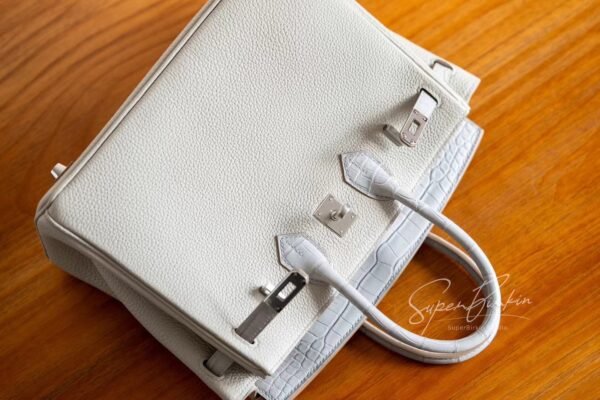 Hermes Bag Image Birkin Touch 25CM Matte Crocodile / Togo Leather 80 Pearl grey Silver Hardware