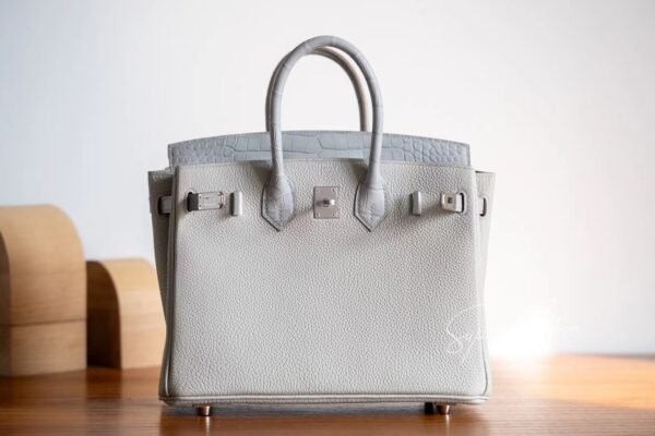 Hermes Bag Image Birkin Touch 25CM Matte Crocodile / Togo Leather 80 Pearl grey Silver Hardware