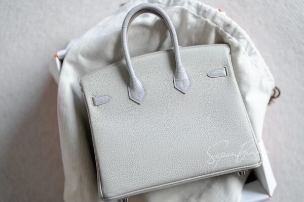 Hermes Bag Image Birkin Touch 25CM Matte Crocodile / Togo Leather 80 Pearl grey Silver Hardware