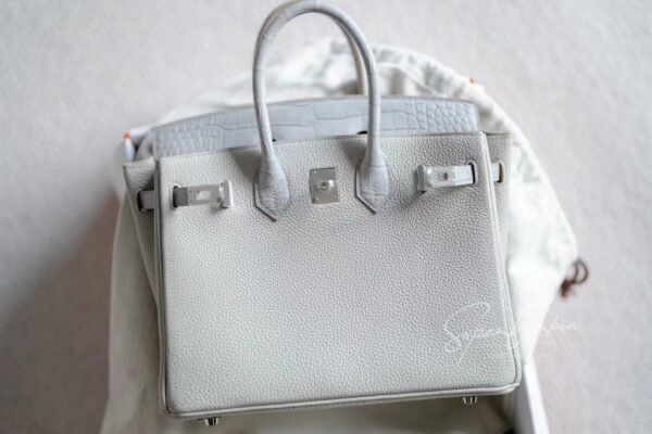 Hermes Bag Image Birkin Touch 25CM Matte Crocodile / Togo Leather 80 Pearl grey Silver Hardware