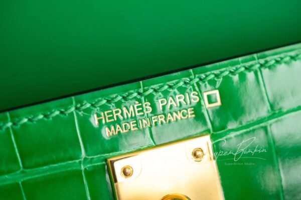 Hong Kong Hermes 1L Cactus Mini Kelly ll Shiny Alligator Crocodile Leather 19CM Gold Hardware