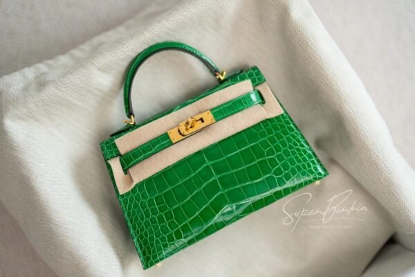 Hong Kong Hermes 1L Cactus Mini Kelly ll Shiny Alligator Crocodile Leather 19CM Gold Hardware