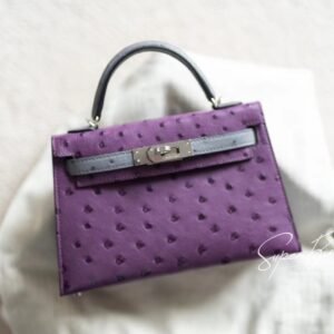 Rotterdam Netherlands Hermes Mini Kelly ll Ostrich Leather Gris Agathe/Anemone Silver Hardware Full Handmade