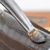 Full Handmade Mini Kelly ll 0V Gris Ciment Shiny Crocodile Gold Hardware
