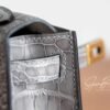 Full Handmade Mini Kelly ll 0V Gris Ciment Shiny Crocodile Gold Hardware
