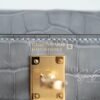Full Handmade Mini Kelly ll 0V Gris Ciment Shiny Crocodile Gold Hardware
