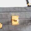 Full Handmade Mini Kelly ll 0V Gris Ciment Shiny Crocodile Gold Hardware