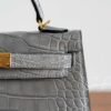 Full Handmade Mini Kelly ll 0V Gris Ciment Shiny Crocodile Gold Hardware