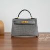 Full Handmade Mini Kelly ll 0V Gris Ciment Shiny Crocodile Gold Hardware