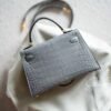 Full Handmade Mini Kelly ll 0V Gris Ciment Shiny Crocodile Gold Hardware