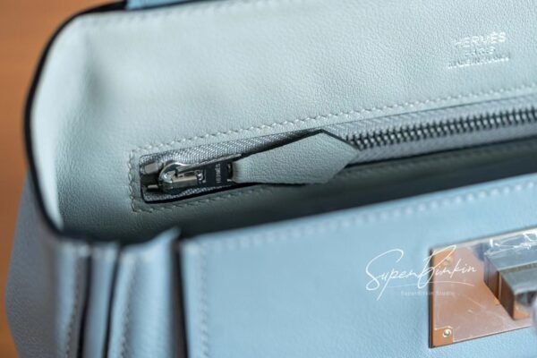 Brussels Belgium Hermes Kelly 24/24 Mini J7 Blue Lin/Gris Mouette Silver Hardware Special Order