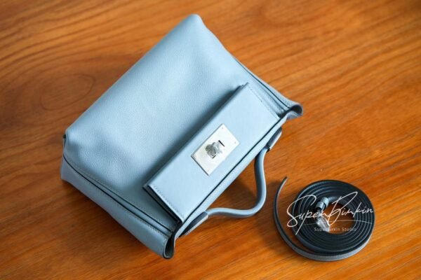 Brussels Belgium Hermes Kelly 24/24 Mini J7 Blue Lin/Gris Mouette Silver Hardware Special Order