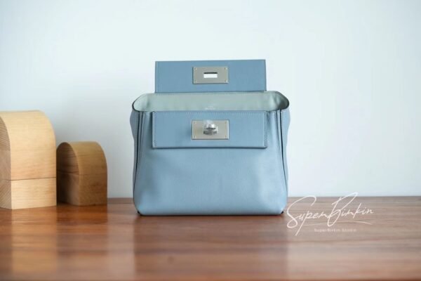 Brussels Belgium Hermes Kelly 24/24 Mini J7 Blue Lin/Gris Mouette Silver Hardware Special Order
