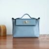 Brussels Belgium Hermes Kelly 24/24 Mini J7 Blue Lin/Gris Mouette Silver Hardware Special Order