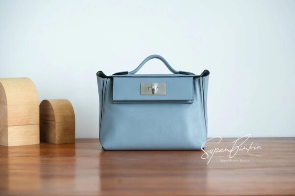 Brussels Belgium Hermes Kelly 24/24 Mini J7 Blue Lin/Gris Mouette Silver Hardware Special Order