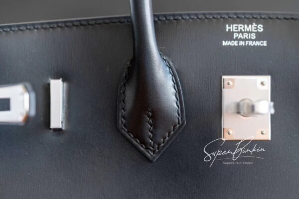 Sydney Australia Hermes Birkin 25CM Black Box Leather HandBag Silver Hardware Handmade