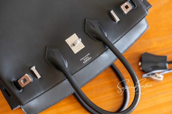 Sydney Australia Hermes Birkin 25CM Black Box Leather HandBag Silver Hardware Handmade