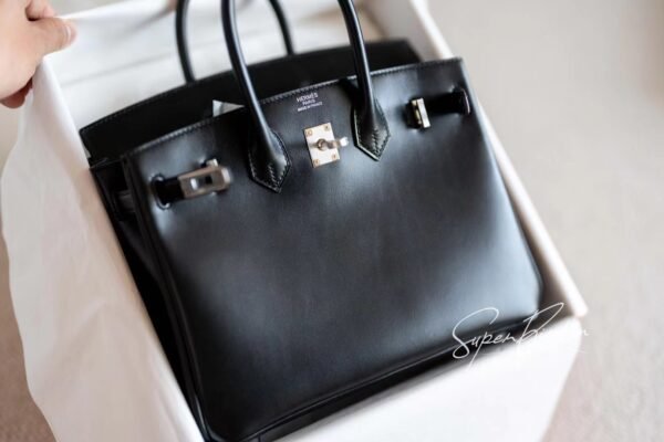 Sydney Australia Hermes Birkin 25CM Black Box Leather HandBag Silver Hardware Handmade