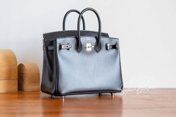 Sydney Australia Hermes Birkin 25CM Black Box Leather HandBag Silver Hardware Handmade