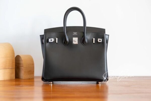 Sydney Australia Hermes Birkin 25CM Black Box Leather HandBag Silver Hardware Handmade