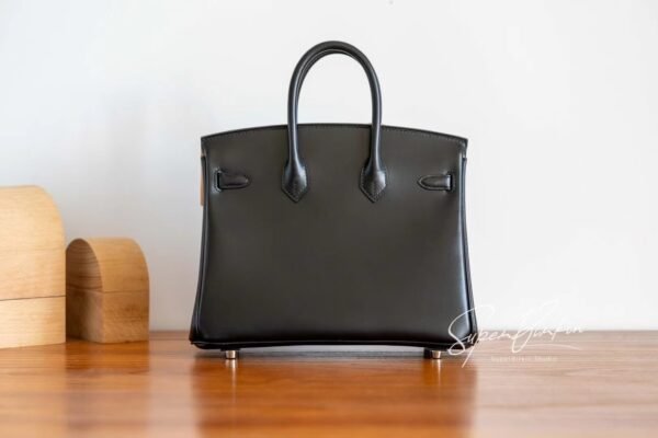 Sydney Australia Hermes Birkin 25CM Black Box Leather HandBag Silver Hardware Handmade