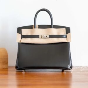 Sydney Australia Hermes Birkin 25CM Black Box Leather HandBag Silver Hardware Handmade
