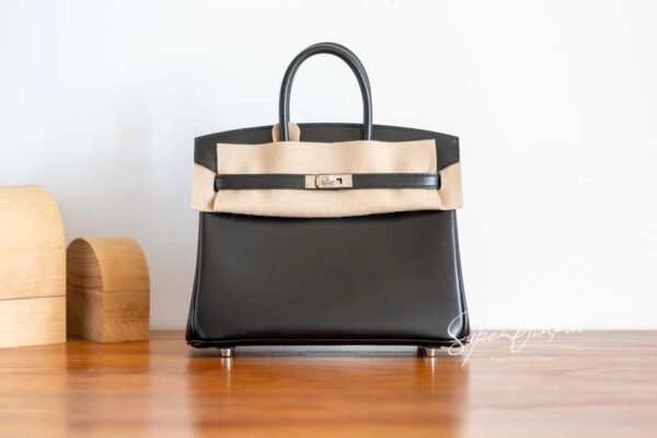 Sydney Australia Hermes Birkin 25CM Black Box Leather HandBag Silver Hardware Handmade