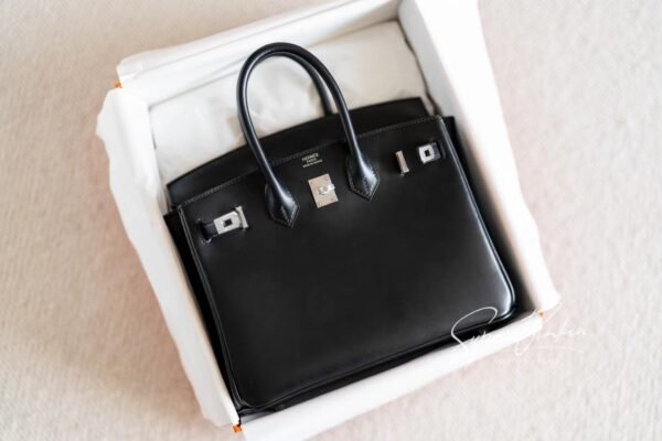 Sydney Australia Hermes Birkin 25CM Black Box Leather HandBag Silver Hardware Handmade