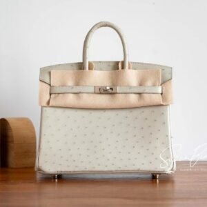 Muscat Oman Hermes Birkin Bag 25CM Ostrich Leather Gris Perle Silver Hardware